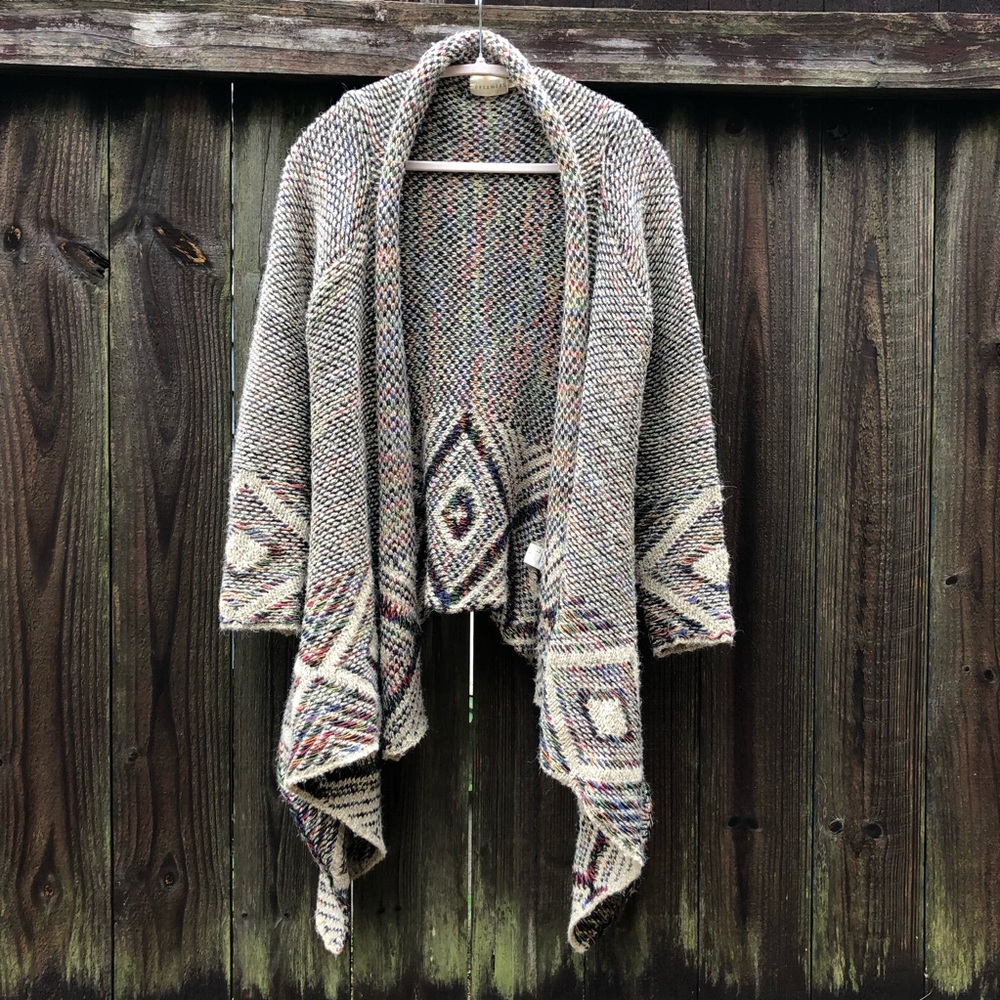 Dreamers Waterfall Open Front Draped Cardigan Knit Aztec Multicolor Size L